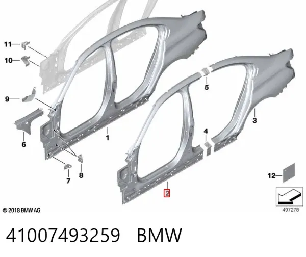 Montante de carroçaria dianteira esquerda 41007493259 BMW