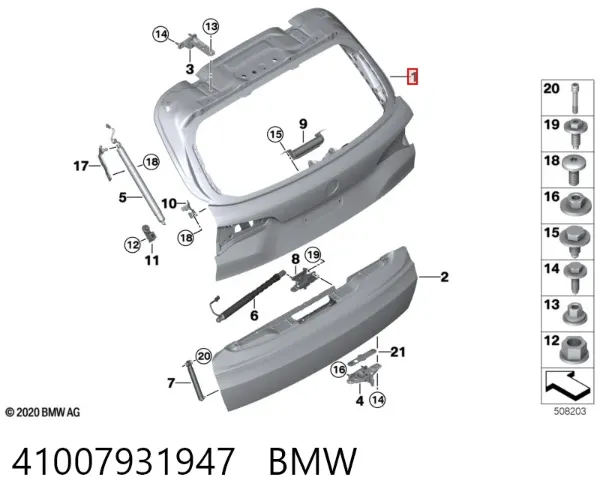 Porta traseira (3ª/5ª porta-malas (tampa de alcapão) 41007931947 BMW