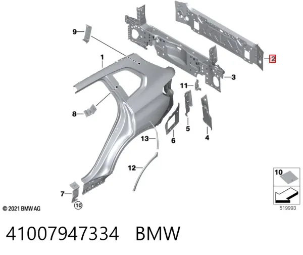 Painel traseiro da seção de bagagem 41007947334 BMW
