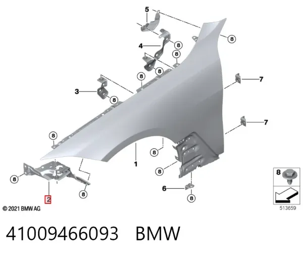 Consola dianteira de fixação do pára-lama dianteiro esquerdo 41009466093 BMW
