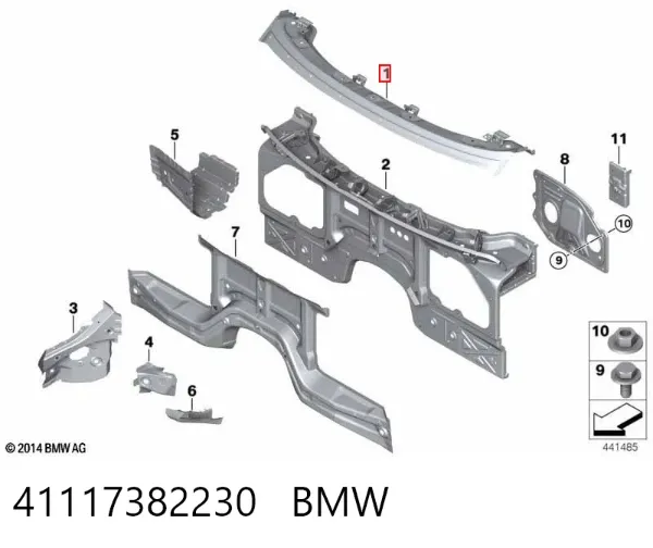 Suporte superior do radiador (painel de montagem de fixação das luzes) 41117382230 BMW