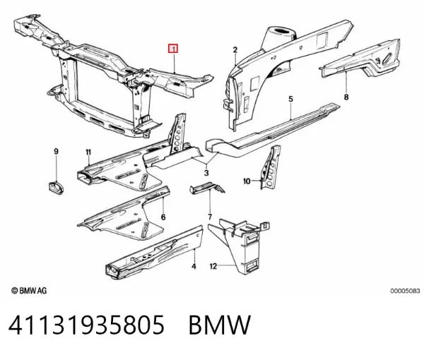 Suporte do radiador montado (painel de montagem de fixação das luzes) 41131935805 BMW