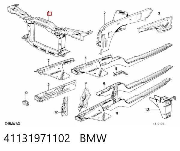 Suporte do radiador montado (painel de montagem de fixação das luzes) 41131971102 BMW