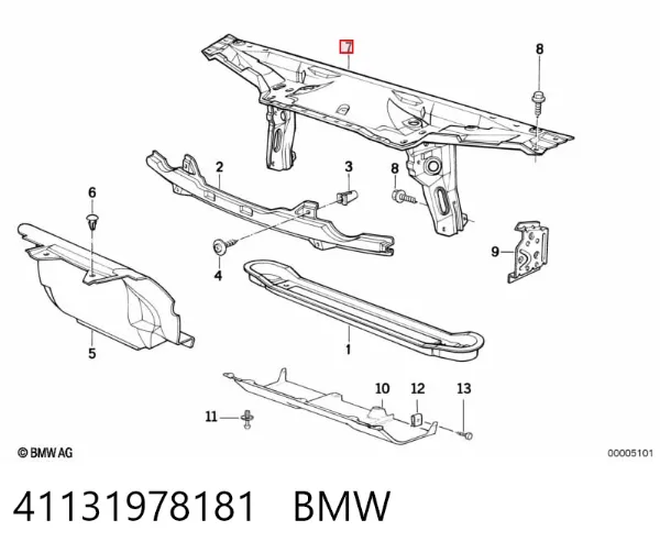 Suporte do radiador montado (painel de montagem de fixação das luzes) 41131978181 BMW