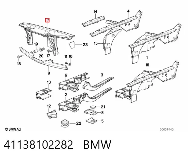 Suporte do radiador montado (painel de montagem de fixação das luzes) BMW 7 E32