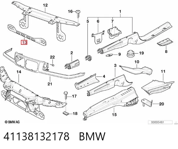 Suporte inferior do radiador (painel de montagem de fixação das luzes) 41138132178 BMW