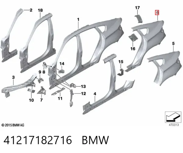 Pára-lama traseiro direito 41217182716 BMW