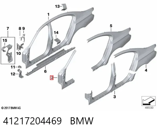 Montante de carroçaria dianteira esquerda 41217204469 BMW