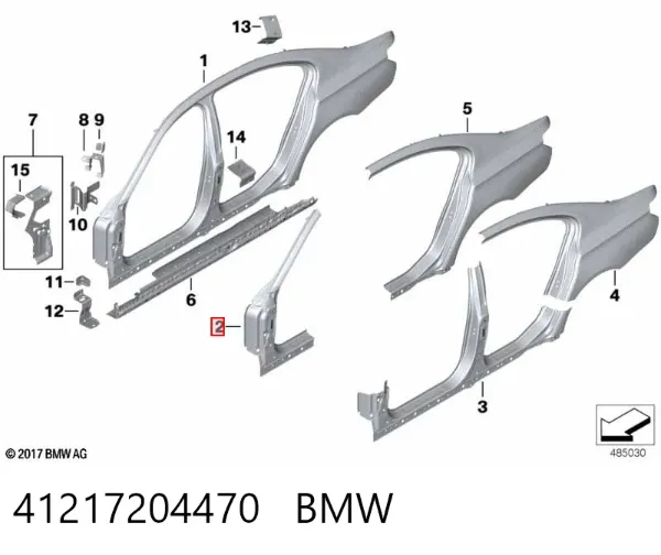 Montante de carroçaria dianteira direita 41217204470 BMW