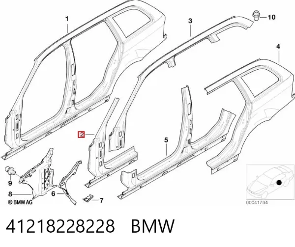 Montante de carroçaria dianteira direita 41218228228 BMW