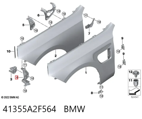 Consola dianteira de fixação do pára-lama dianteiro direito 41355A2F564 BMW