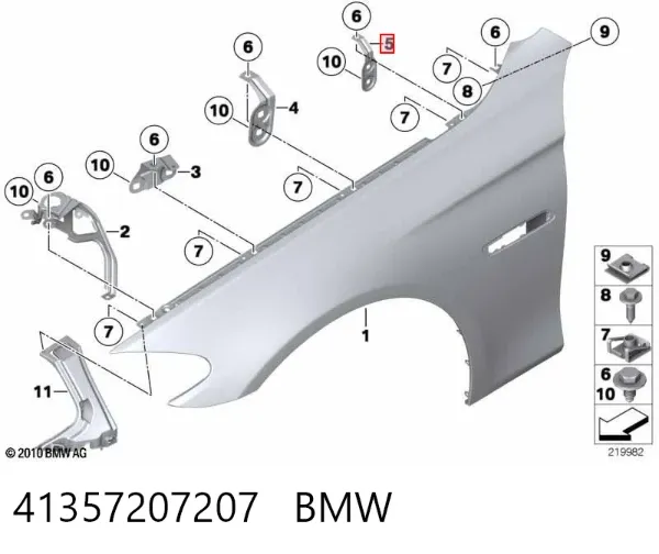 Consola traseira de fixação do pára-lama dianteiro esquerdo 41357207207 BMW