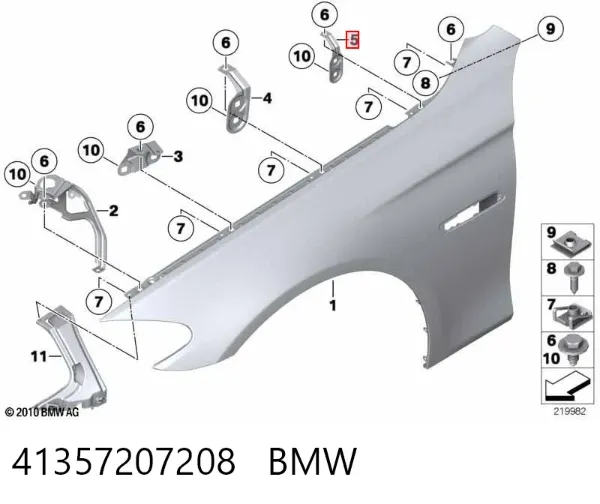 Consola traseira de fixação do pára-lama dianteiro direito 41357207208 BMW