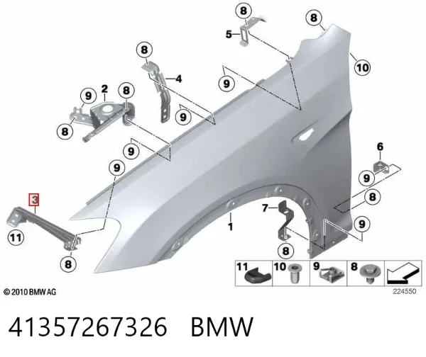 Consola dianteira de fixação do pára-lama dianteiro direito 41357267326 BMW