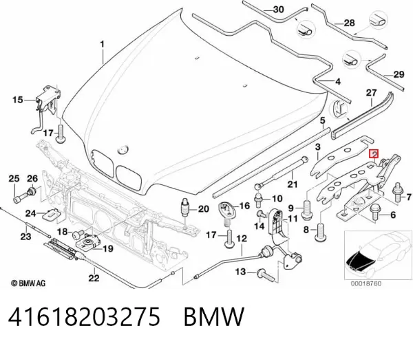 Gozno da capota esquerdo 41618203275 BMW