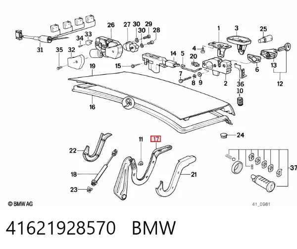 Gozno de tampa de porta-malas 41621928570 BMW