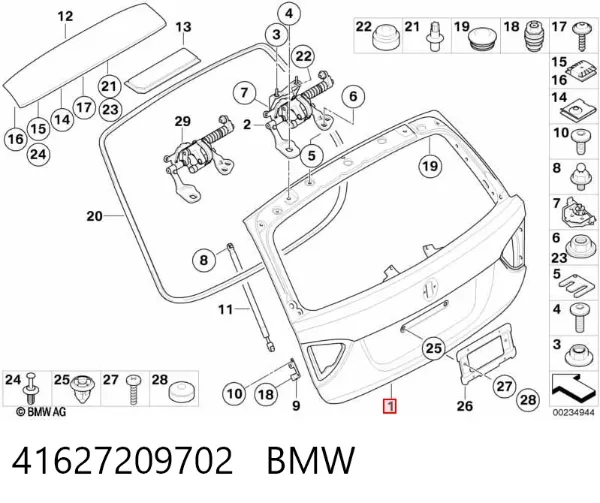 Porta traseira (3ª/5ª porta-malas (tampa de alcapão) 41627209702 BMW