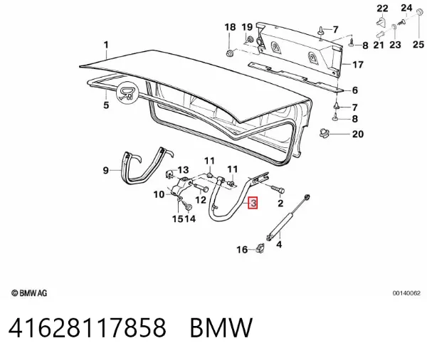 Gozno de tampa de porta-malas 41628117858 BMW