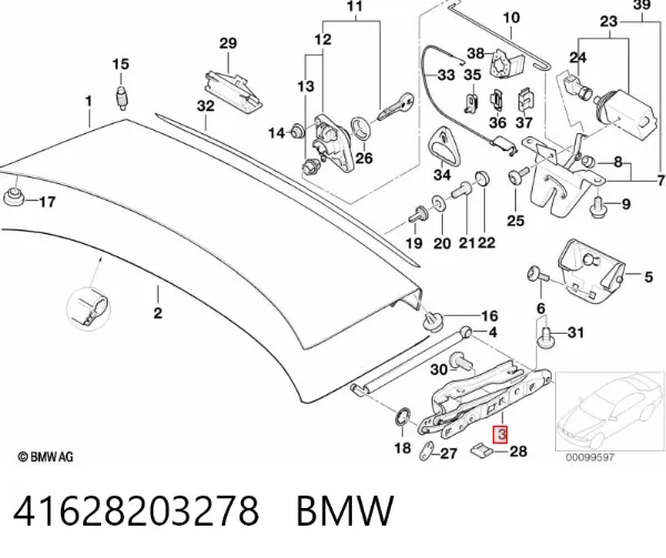 Gozno de tampa de porta-malas 41628203278 BMW