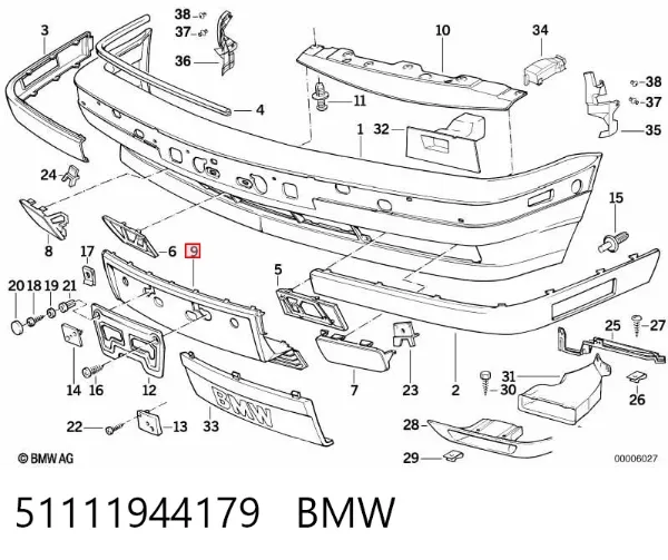 Painel de fixação de matrícula dianteira 51111944179 BMW
