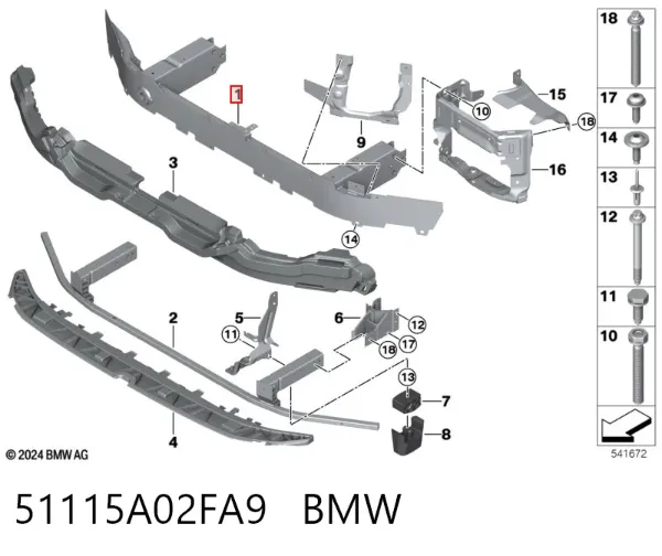 Reforçador do pára-choque dianteiro 51115A02FA9 BMW