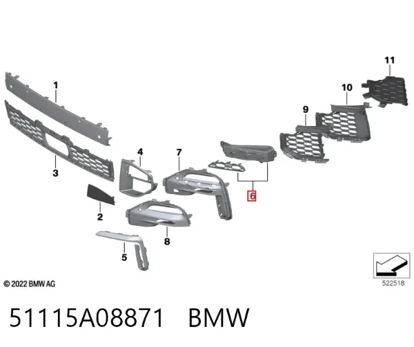 Borda (orla) das luzes de nevoeiro esquerda 51115A08871 BMW