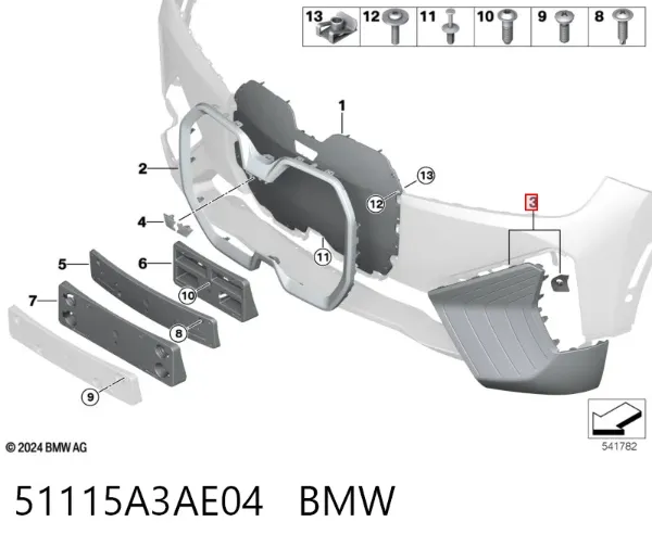 Pára-choque dianteiro, parte direita 51115A3AE04 BMW