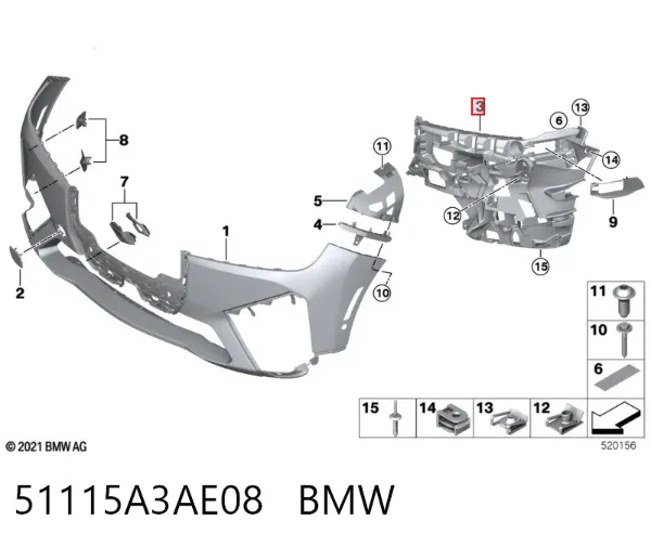 Consola do pára-choque dianteiro direito 51115A3AE08 BMW