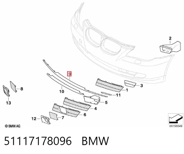 Moldura central do pára-choque dianteiro 51117178096 BMW