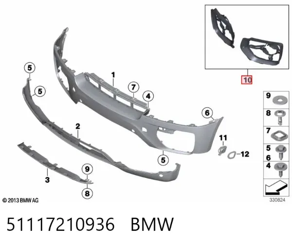 Consola (adaptador) de fixação das luzes dianteiras 51117210936 BMW