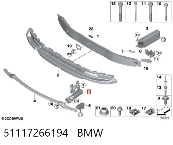 Consola de absorvedor do pára-choque dianteiro 51117266194 BMW