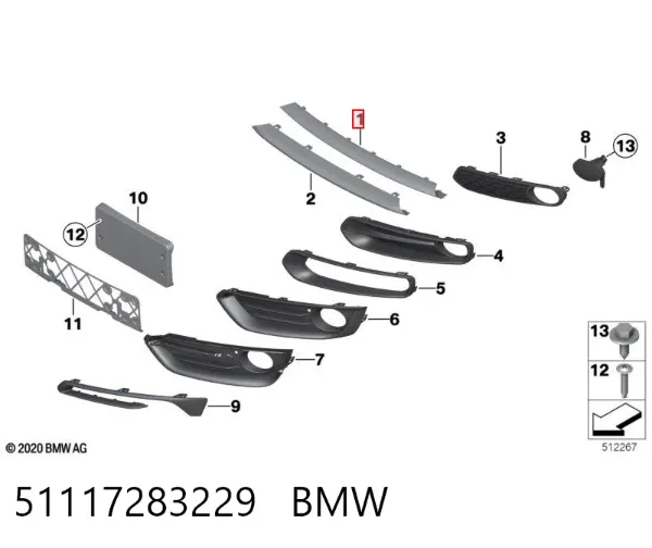 Moldura de grelha do radiador 51117283229 BMW