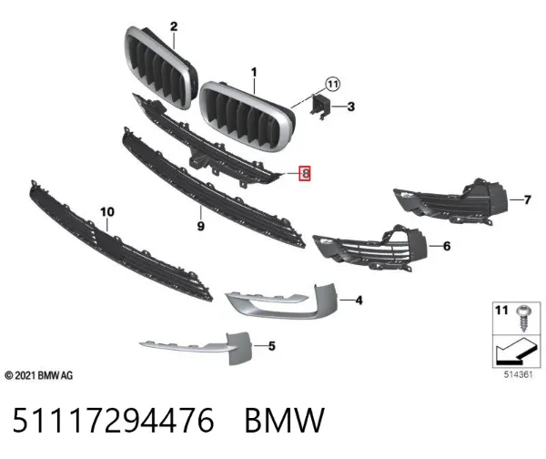 Grelha superior do pára-choque dianteiro 51117294476 BMW