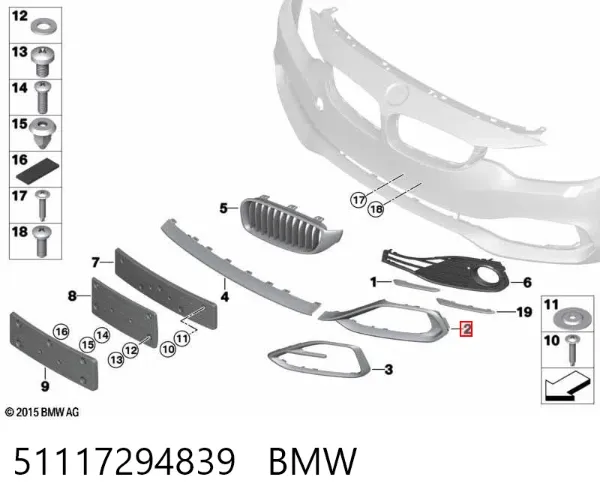Borda (orla) das luzes de nevoeiro esquerda 51117294839 BMW