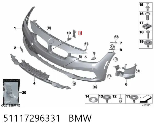 Guia do pára-choque dianteiro 51117296331 BMW