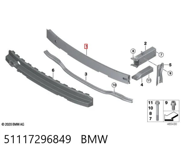 Reforçador do pára-choque dianteiro 51117296849 BMW