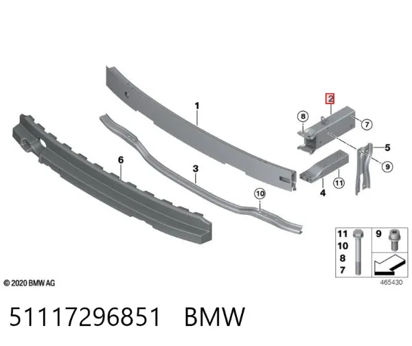 Consola de reforçador do pára-choque dianteiro 51117296851 BMW