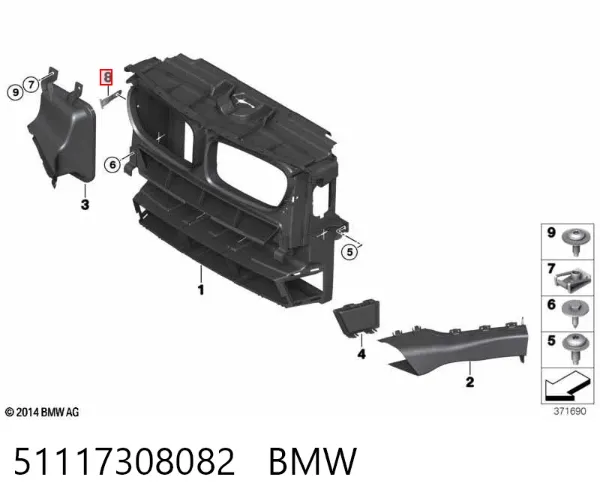 Consola do pára-choque dianteiro direito 51117308082 BMW