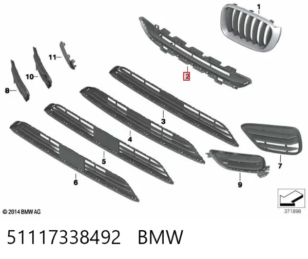 Grelha superior do pára-choque dianteiro 51117338492 BMW