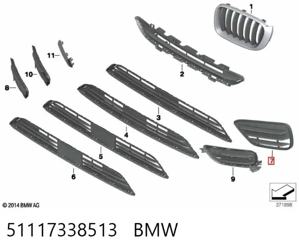 Grelha esquerda inferior do pára-choque dianteiro 51117338513 BMW