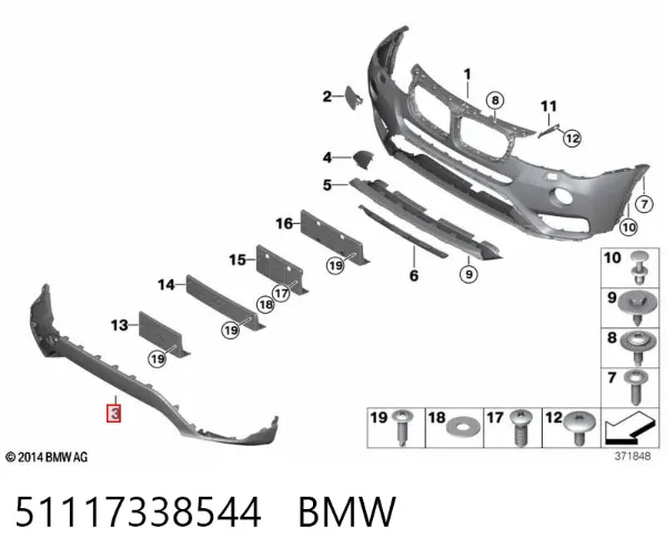 Spoiler do pára-choque dianteiro 51117338544 BMW
