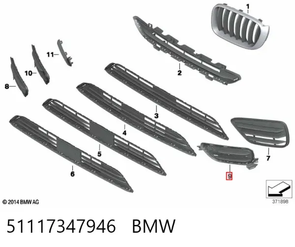 Grelha direita do pára-choque dianteiro 51117347946 BMW