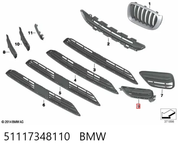 Grelha direita do pára-choque dianteiro 51117348110 BMW