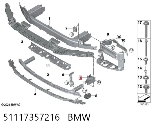 Consola de reforçador do pára-choque dianteiro 51117357216 BMW
