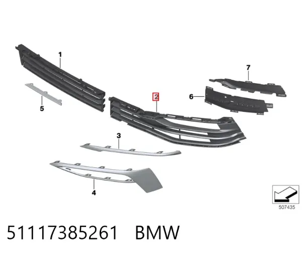 Grelha esquerda do pára-choque dianteiro 51117385261 BMW