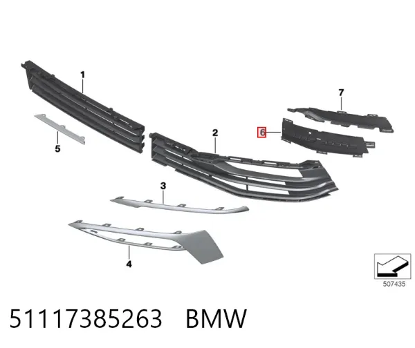 Grelha interna esquerda do pára-choque dianteiro 51117385263 BMW