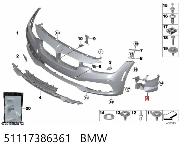 Consola de fixação das luzes de nevoeiro esquerdas 51117386361 BMW