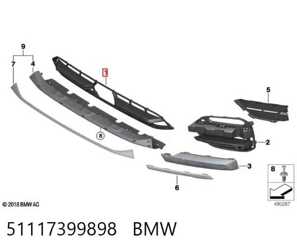 Grelha central do pára-choque dianteiro 51117399898 BMW