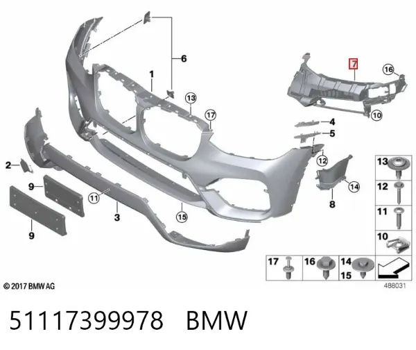 Consola de fixação das luzes de nevoeiro direitas 51117399978 BMW