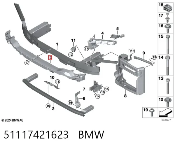 Reforçador do pára-choque dianteiro 51117421623 BMW